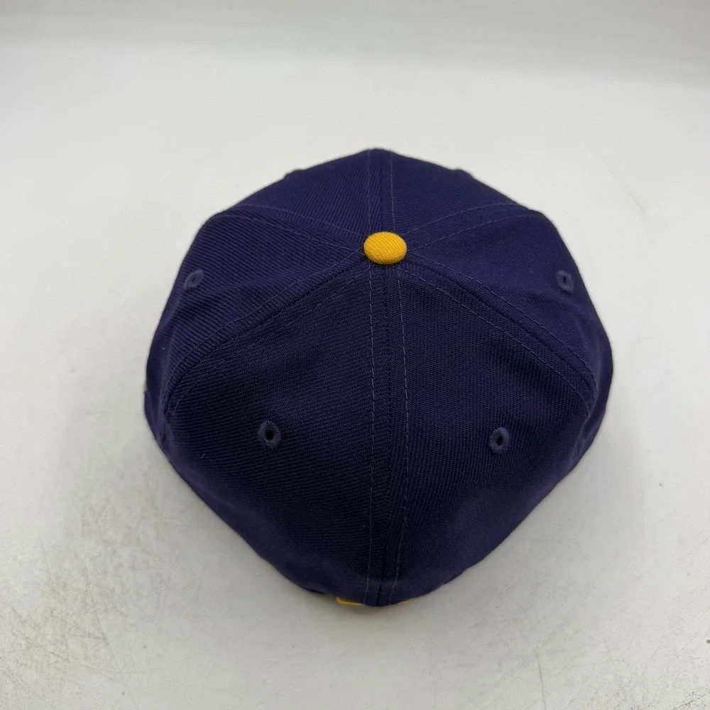New Era 59Fifty Los Angeles Dodgers Hat Cap Sz 7 1/8 Fitted Purple Gold MLB